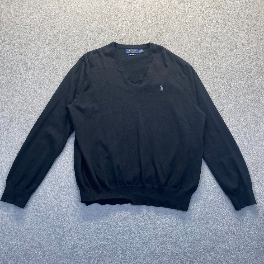 VTG Polo Ralph Lauren Sweater Men's‎ Size Large Black 100% Pimma Cotton